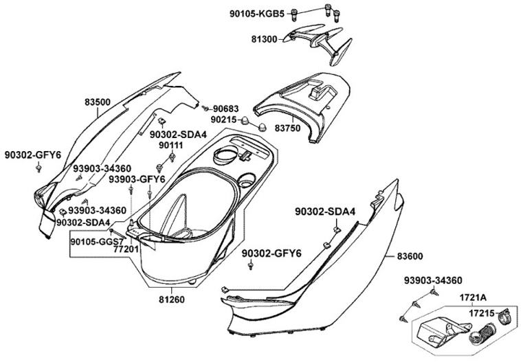 F13 - Kapotáz zadní a úložný prostor pro helmu