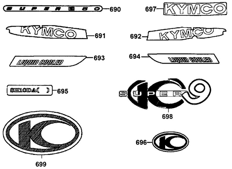 KYMCO SUPER 9 LC 50 - F23 Znaky a samolepky