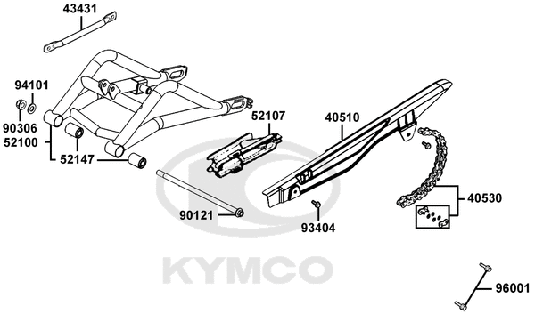 KYMCO K-PIPE 50 - F20 Zadní kyvná vidlice a řetěz