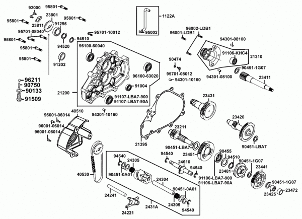 E08 Převodovka a přední ozubené kolo