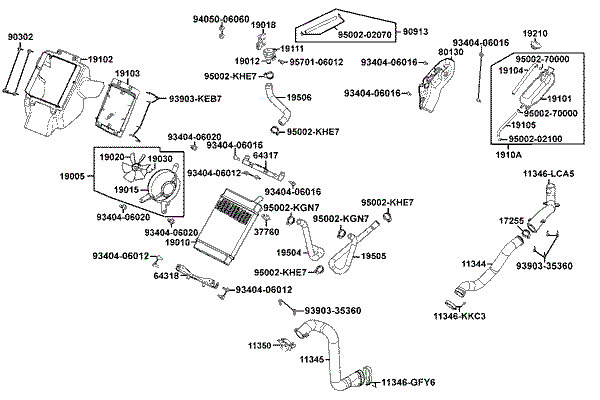 F25 Chladící systém a vzduchová hadice-variátor