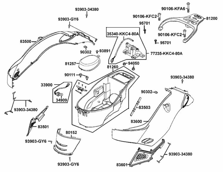 F13 - Přihrádka pro helmu a kapotování zadní
