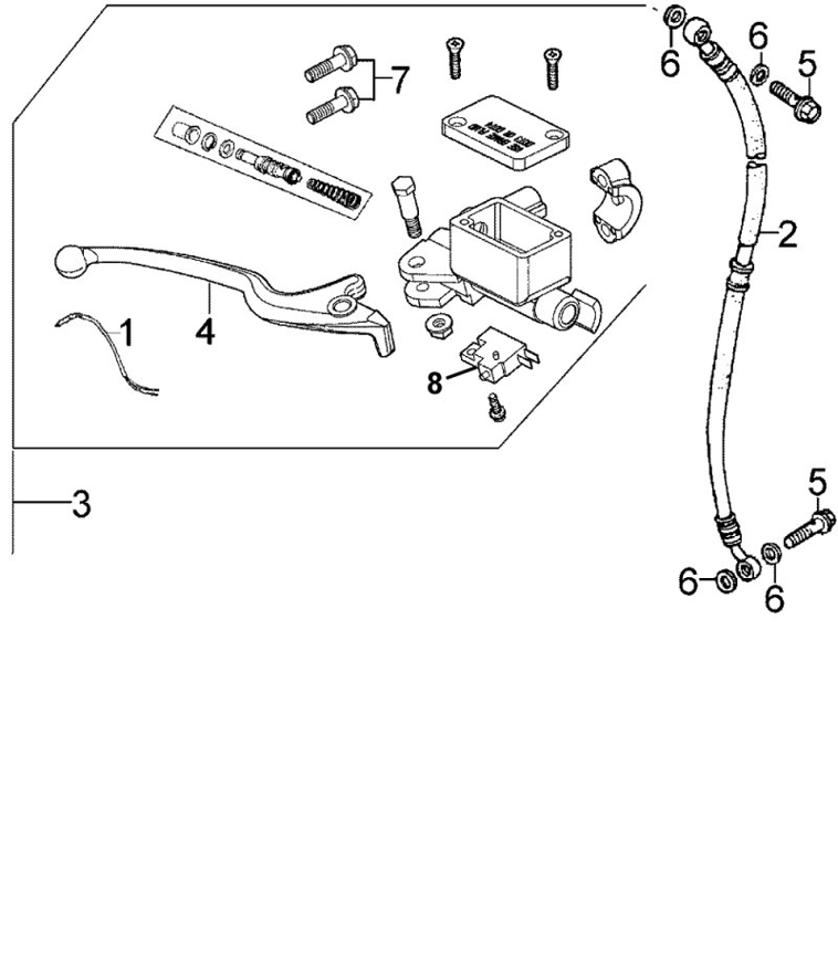 páčka brzdy a brzdová hadička přední (F04)