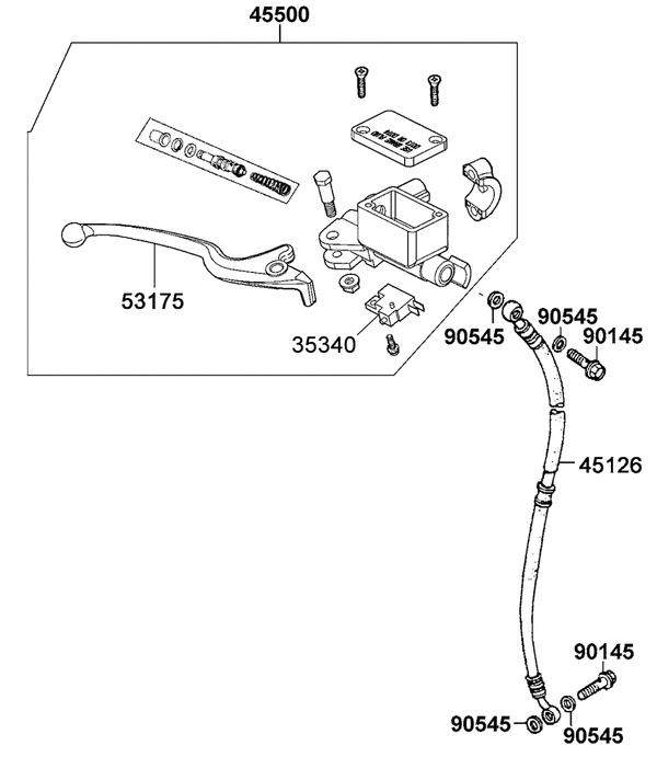 F04 - Brzdová páčka, přední brzdová hadička